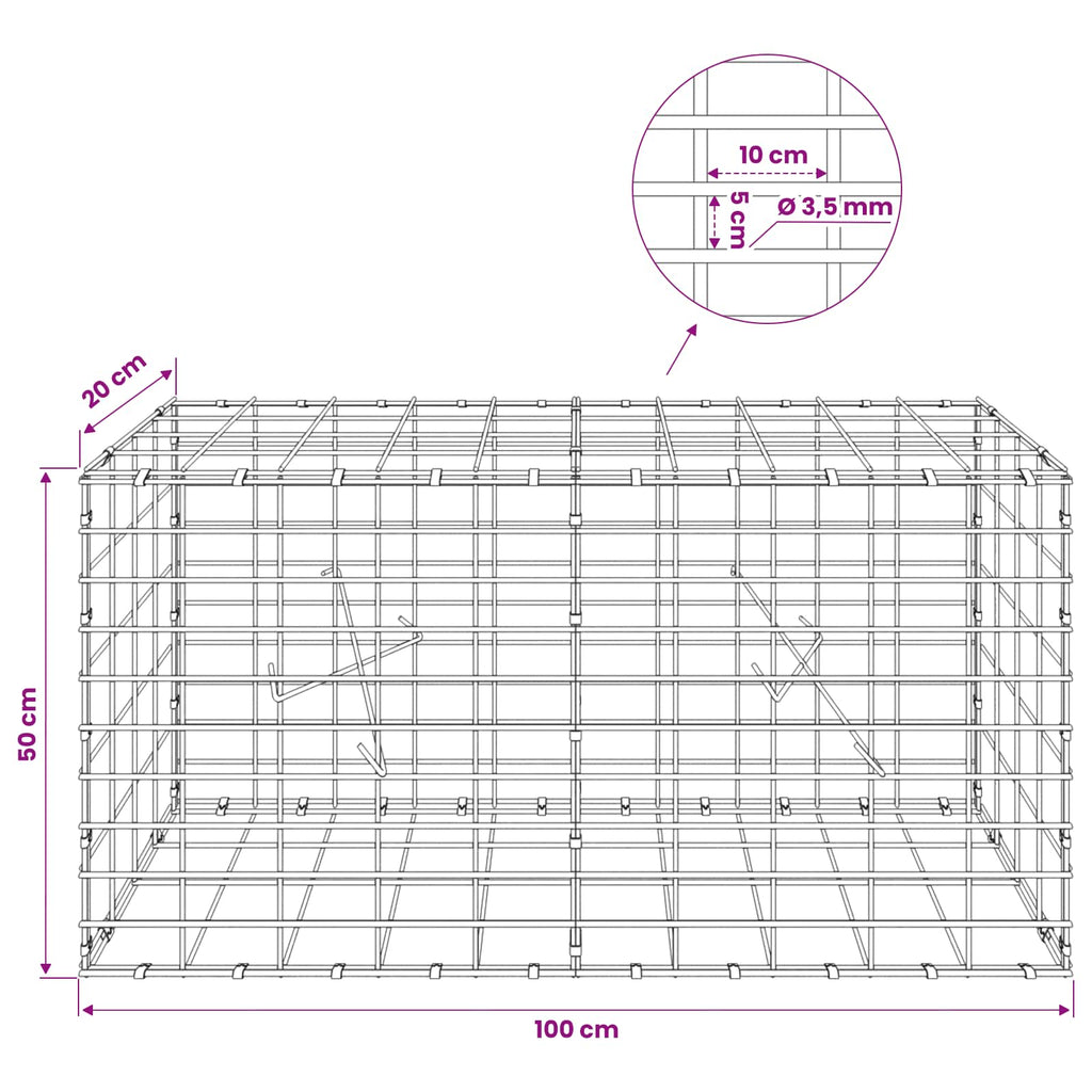 vidaXL Gabion z drutu 3,5 mm i siatką 5x10 cm 100x20x50 cm