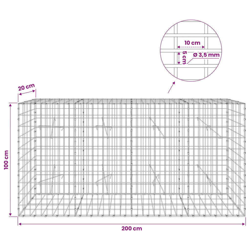 vidaXL Gabion z drutu 3,5 mm i siatką 5x10 cm 200x20x100 cm