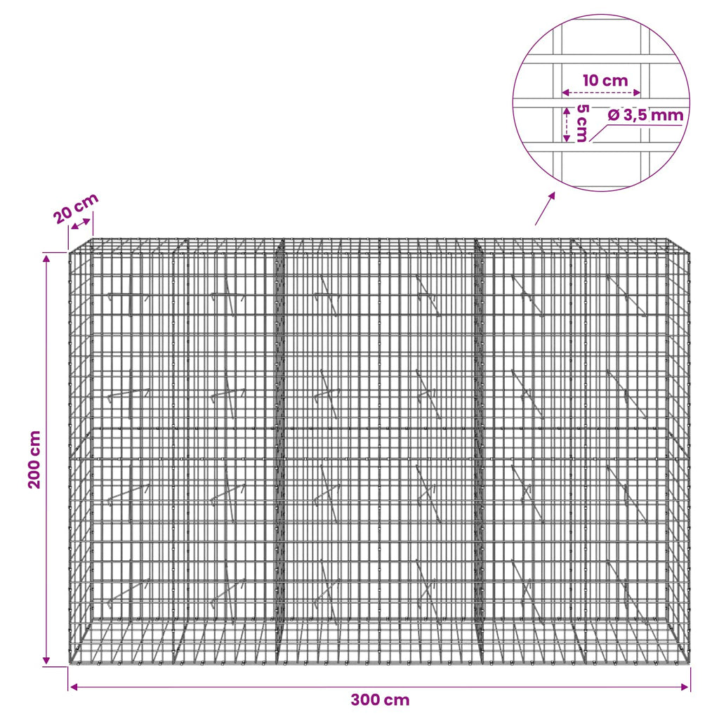 vidaXL Gabion z drutu 3,5 mm i siatką 5x10 cm 300x20x200 cm