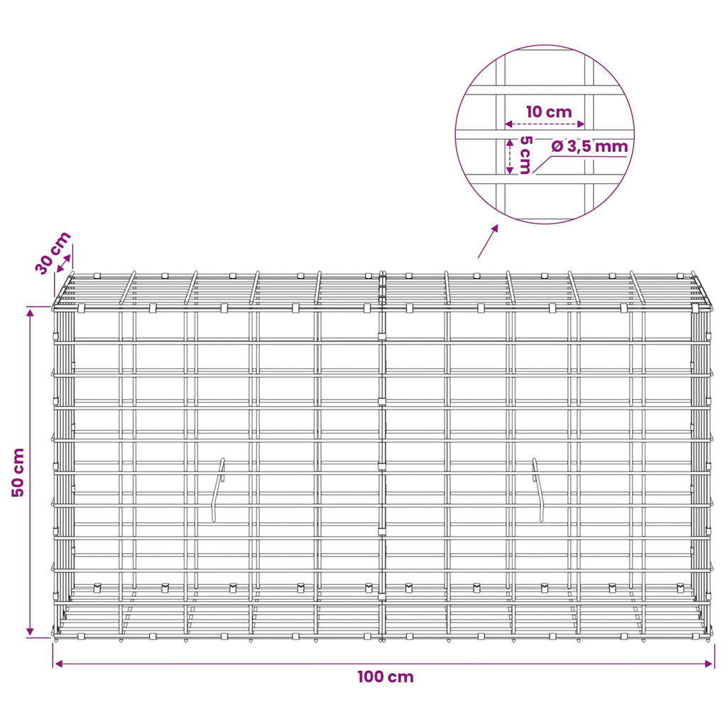 vidaXL Gabion z drutu 3,5 mm i siatką 5x10 cm 100x30x50 cm