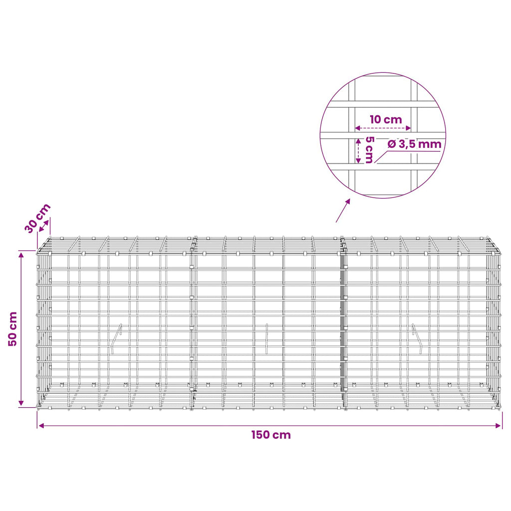 vidaXL Gabion z drutu 3,5 mm i siatką 5x10 cm 150x30x50 cm