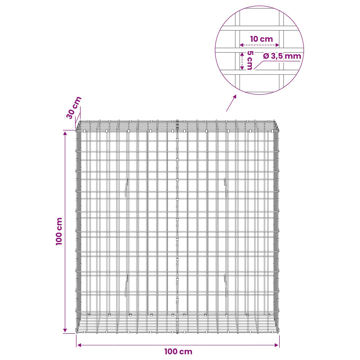 vidaXL Gabion z drutu 3,5 mm i siatką 5x10 cm 100x30x100 cm