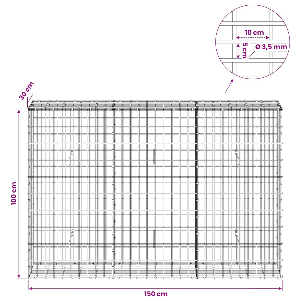 vidaXL Gabion z drutu 3,5 mm i siatką 5x10 cm 150x30x100 cm