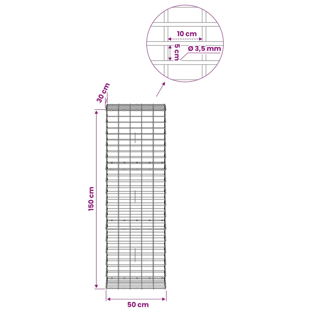 vidaXL Gabion z drutu 3,5 mm i siatką 5x10 cm 50x30x150 cm