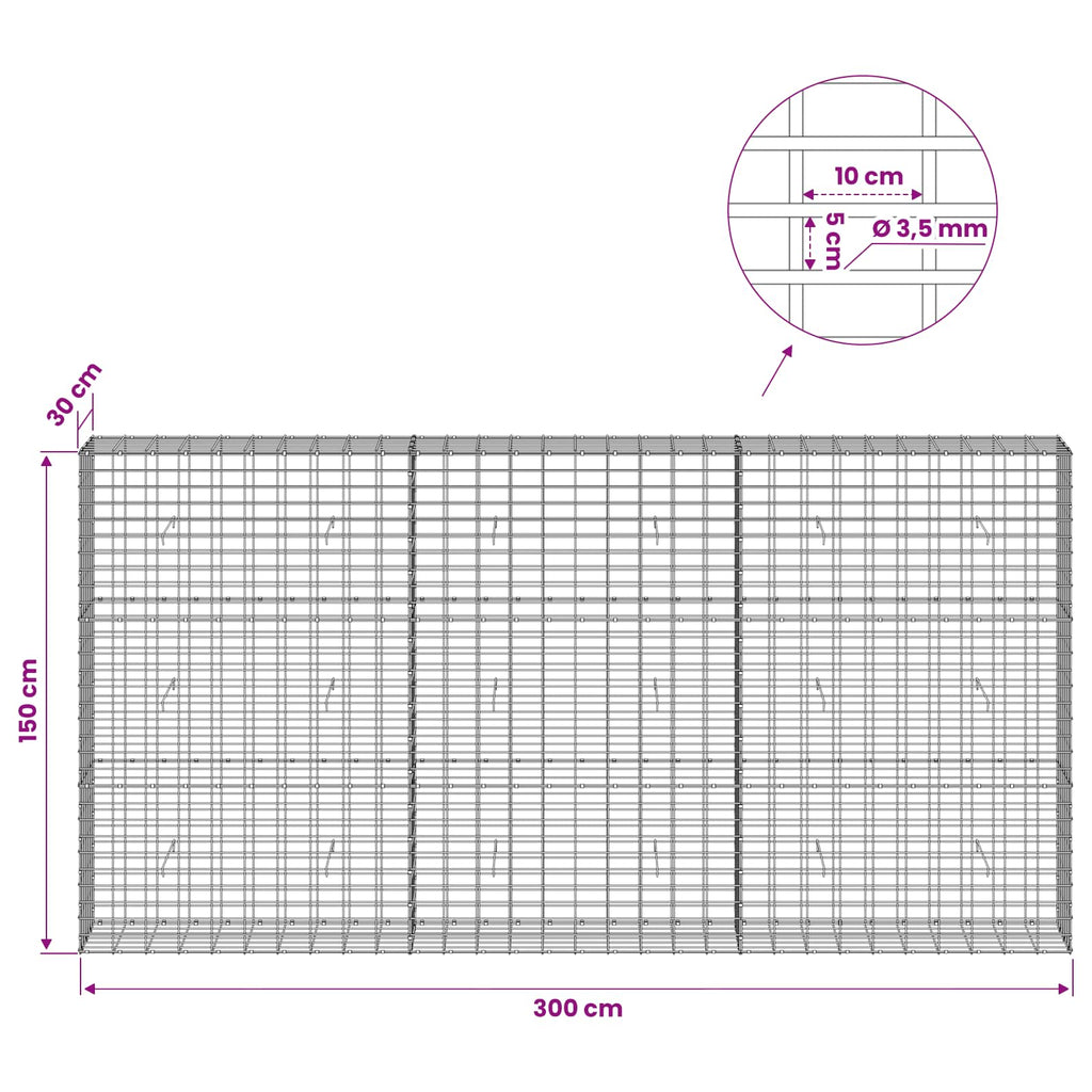 vidaXL Gabion z drutu 3,5 mm i siatką 5x10 cm 300x30x150 cm