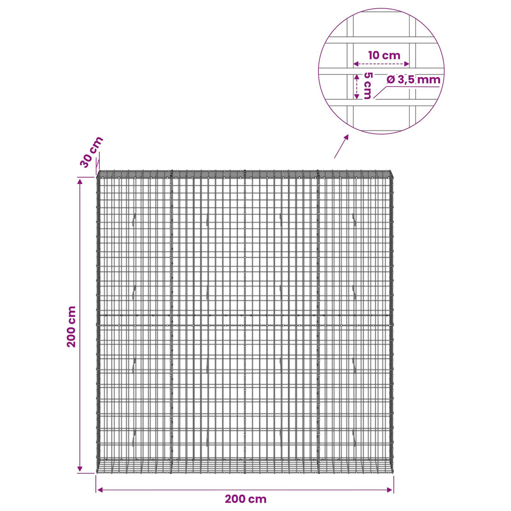 vidaXL Gabion z drutu 3,5 mm i siatką 5x10 cm 200x30x200 cm