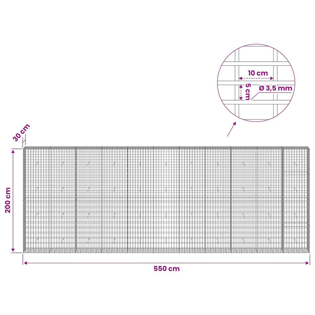 vidaXL Gabion z drutu 3,5 mm i siatką 5x10 cm 550x30x200 cm