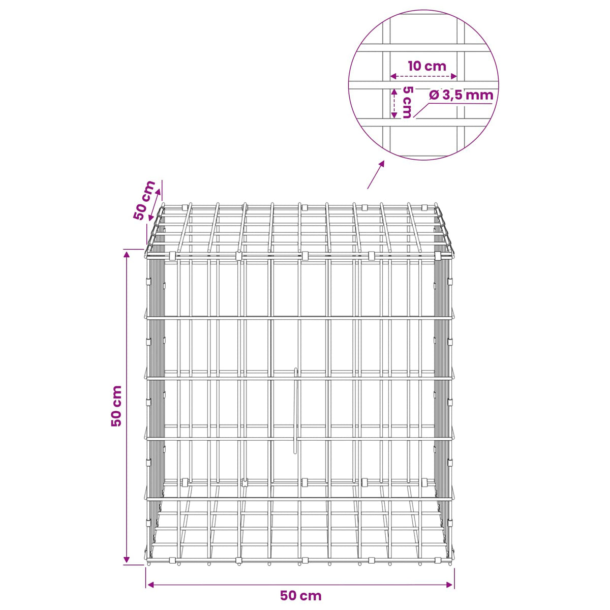 vidaXL Gabion z drutu 3,5 mm i siatką 5x10 cm 50x50x50 cm