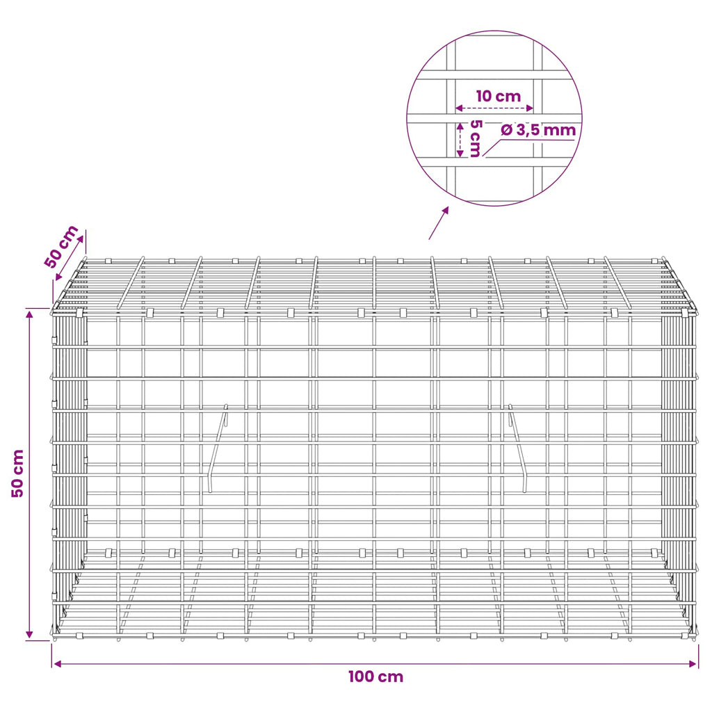 vidaXL Gabion z drutu 3,5 mm i siatką 5x10 cm 100x50x50 cm