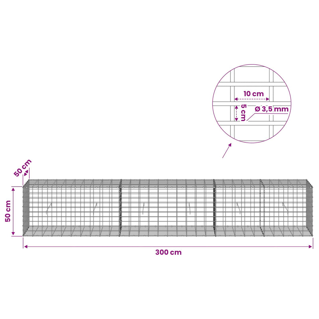 vidaXL Gabion z drutu 3,5 mm i siatką 5x10 cm 300x50x50 cm
