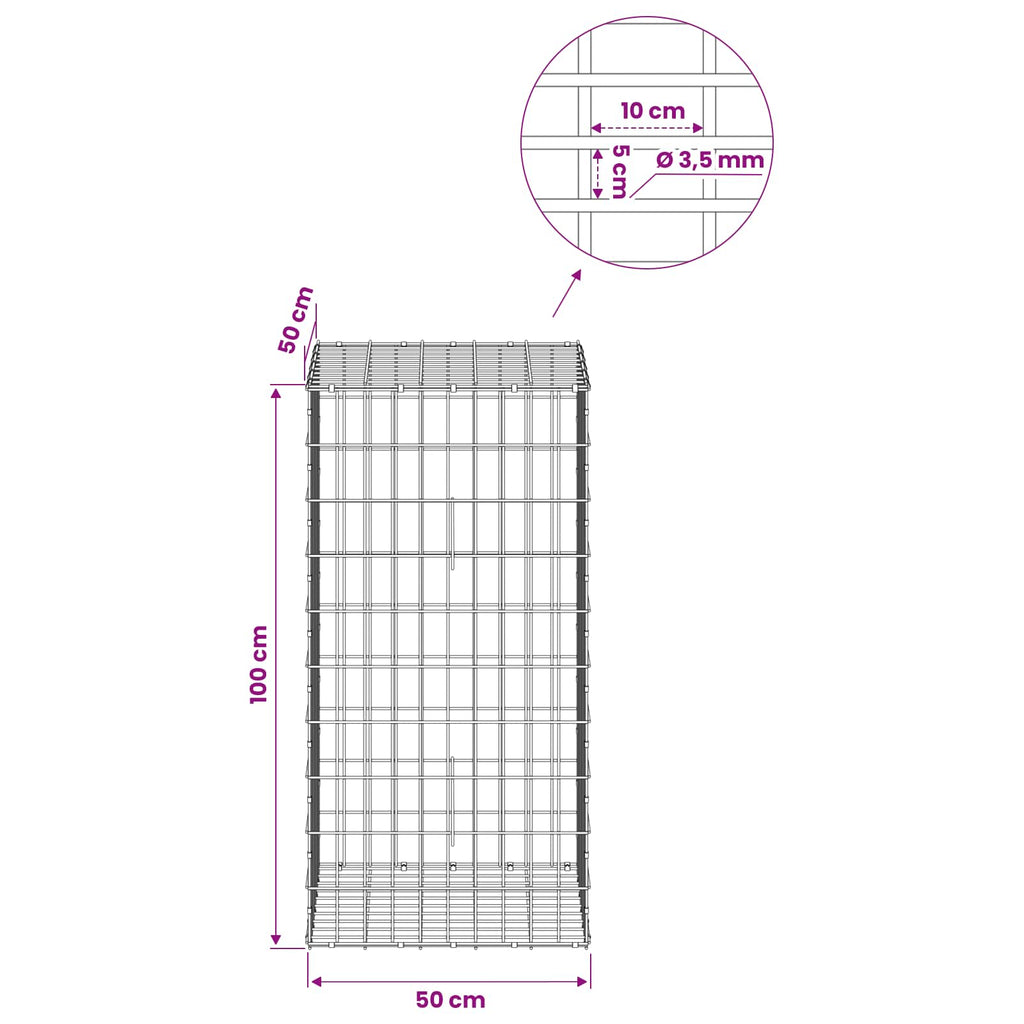 vidaXL Gabion z drutu 3,5 mm i siatką 5x10 cm 50x50x100 cm