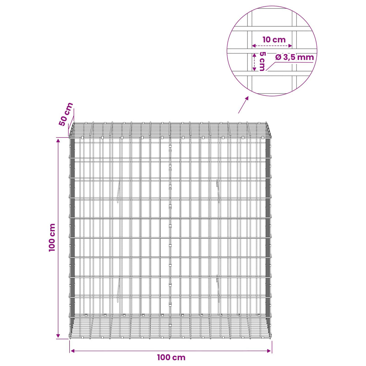 vidaXL Gabion z drutu 3,5 mm i siatką 5x10 cm 100x50x100 cm