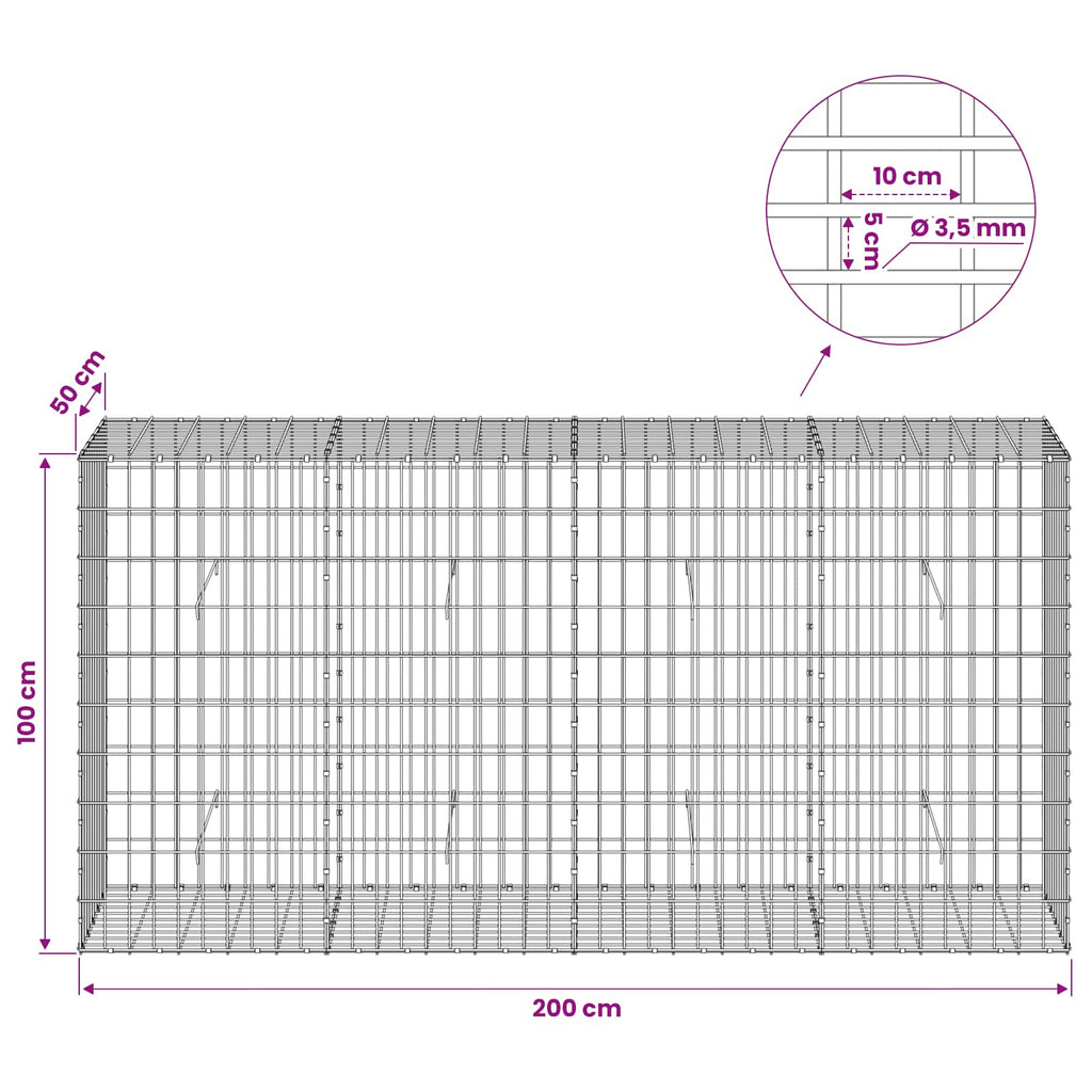 vidaXL Gabion z drutu 3,5 mm i siatką 5x10 cm 200x50x100 cm