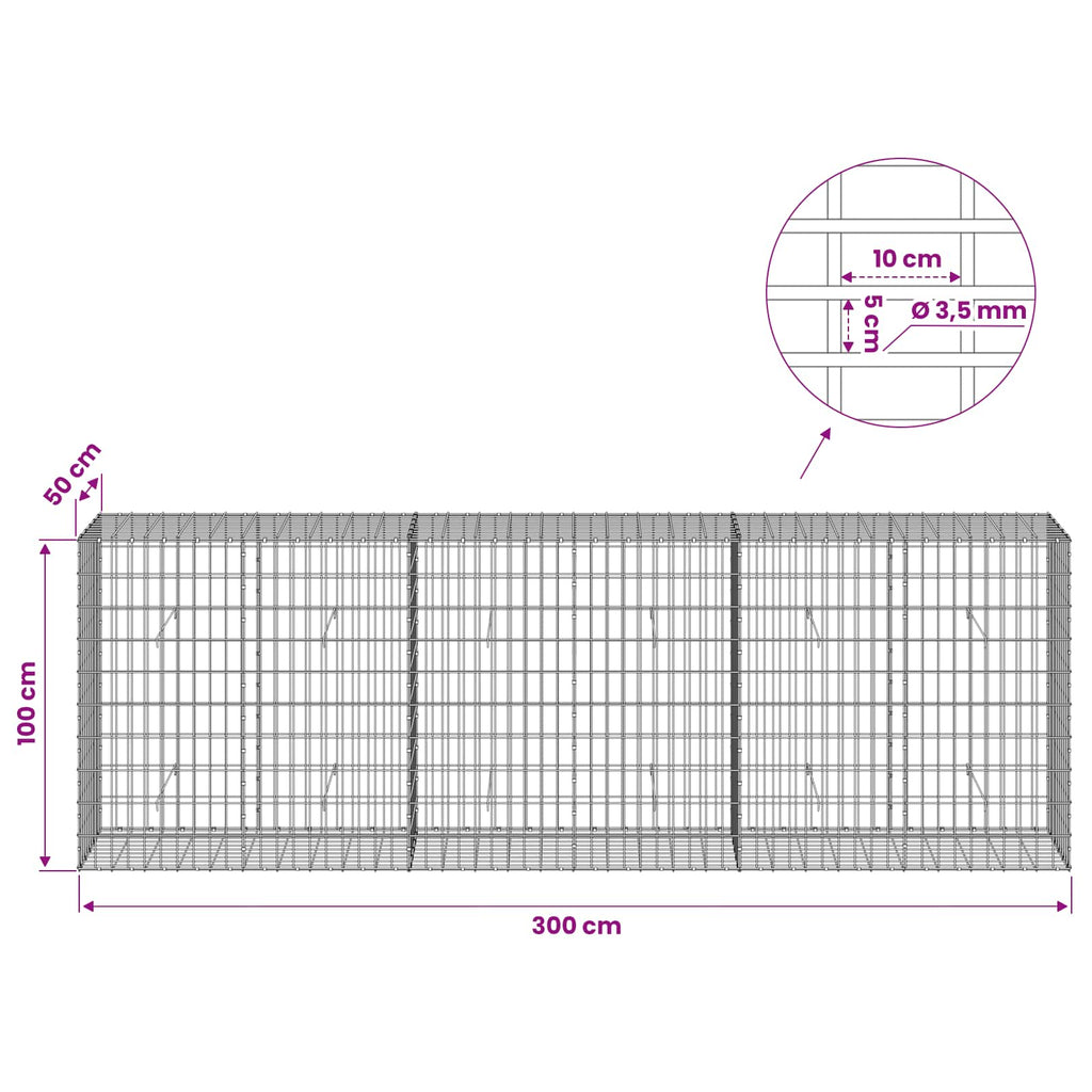 vidaXL Gabion z drutu 3,5 mm i siatką 5x10 cm 300x50x100 cm
