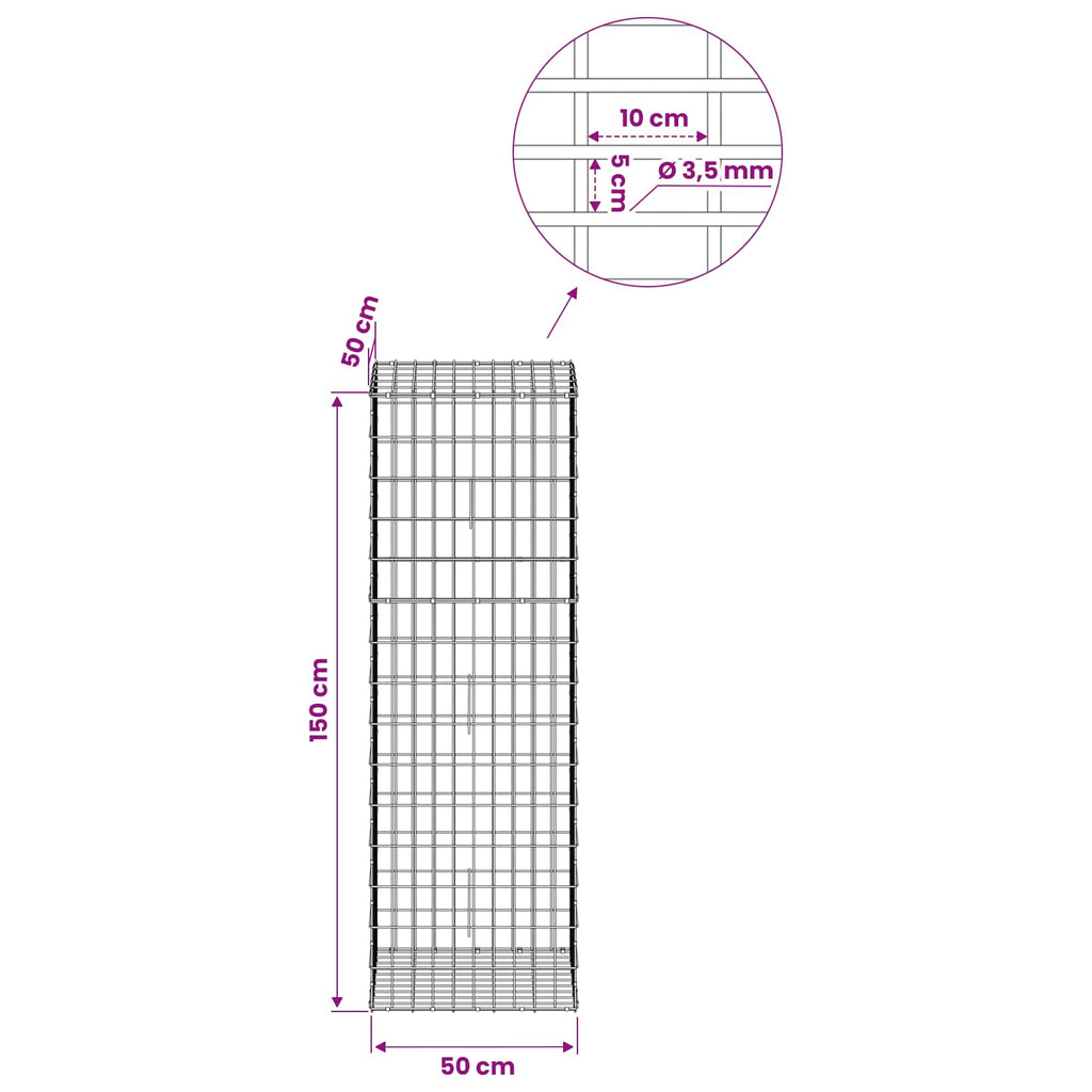 vidaXL Gabion z drutu 3,5 mm i siatką 5x10 cm 50x50x150 cm