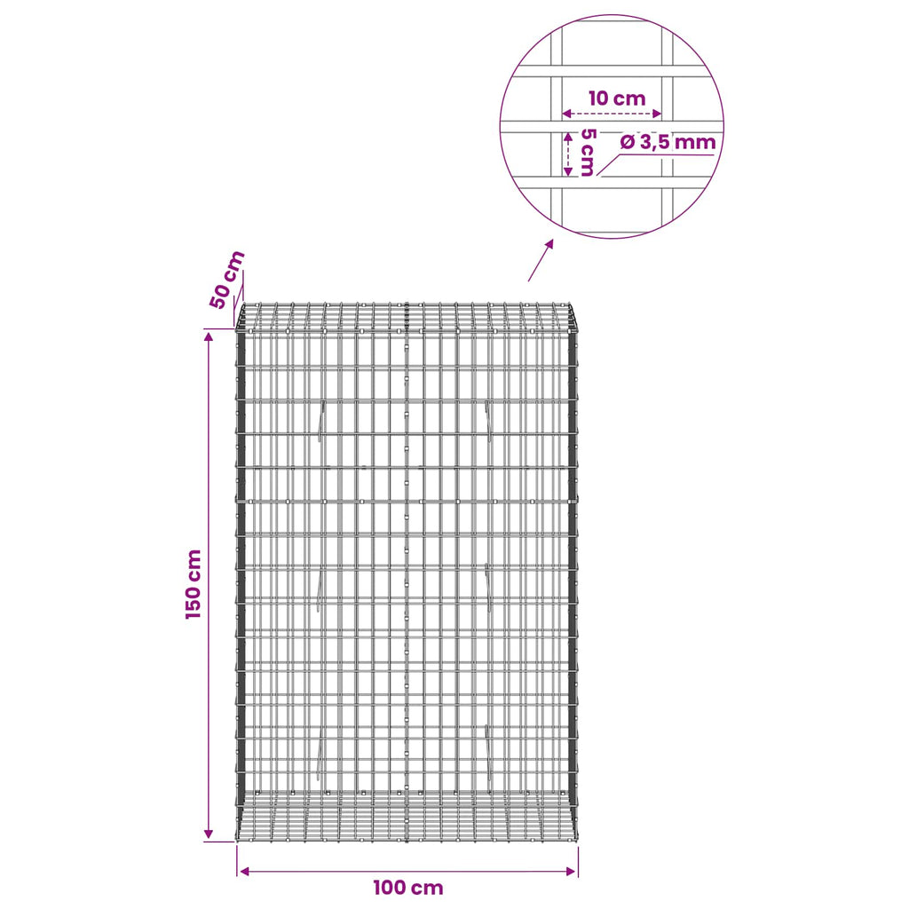 vidaXL Gabion z drutu 3,5 mm i siatką 5x10 cm 100x50x150 cm
