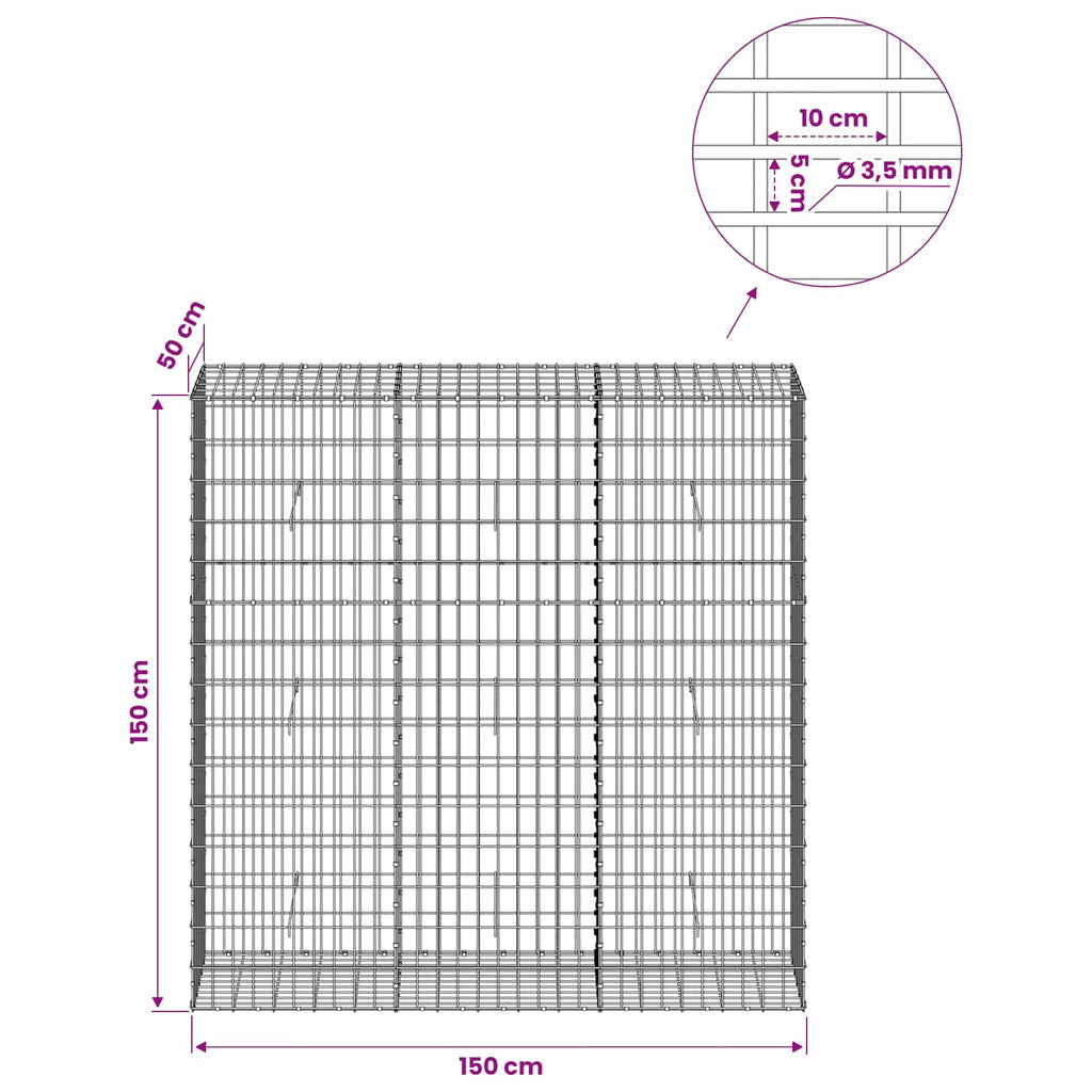 vidaXL Gabion z drutu 3,5 mm i siatką 5x10 cm 150x50x150 cm