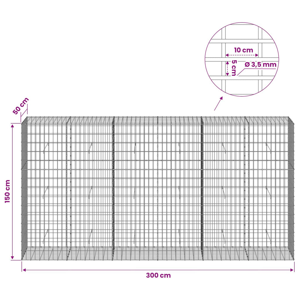 vidaXL Gabion z drutu 3,5 mm i siatką 5x10 cm 300x50x150 cm