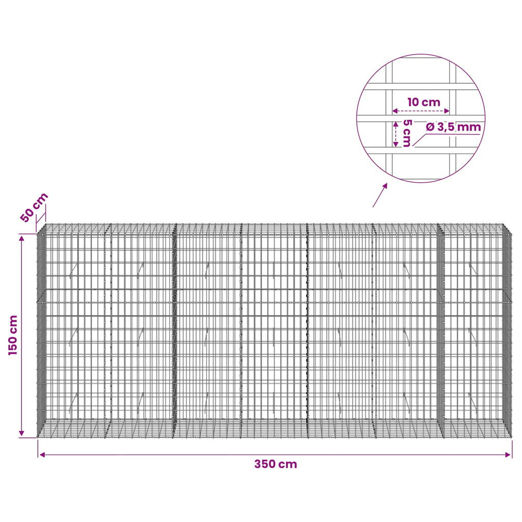 vidaXL Gabion z drutu 3,5 mm i siatką 5x10 cm 350x50x150 cm