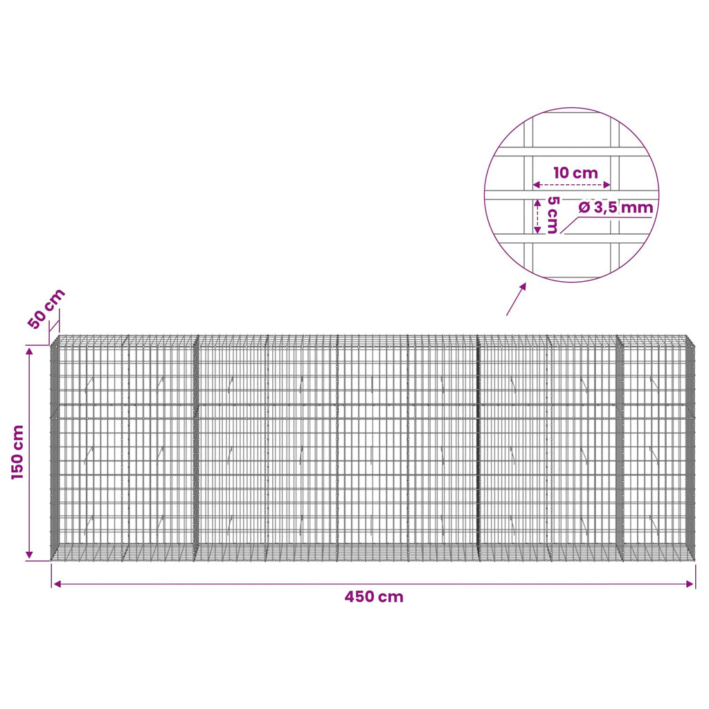 vidaXL Gabion z drutu 3,5 mm i siatką 5x10 cm 450x50x150 cm