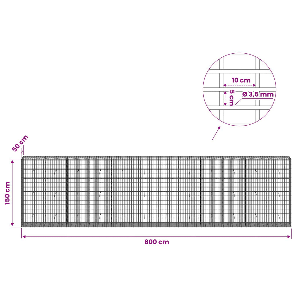 vidaXL Gabion z drutu 3,5 mm i siatką 5x10 cm 600x50x150 cm
