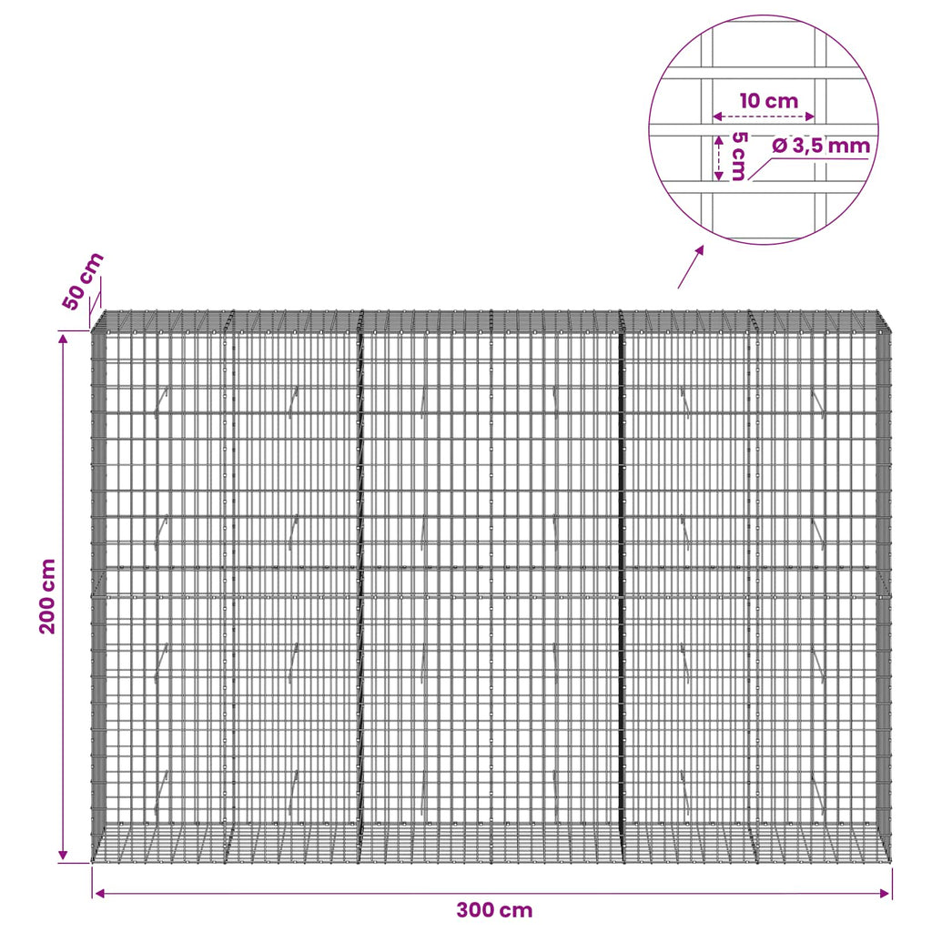 vidaXL Gabion z drutu 3,5 mm i siatką 5x10 cm 300x50x200 cm