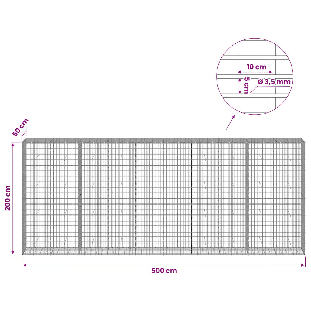 vidaXL Gabion z drutu 3,5 mm i siatką 5x10 cm 500x50x200 cm