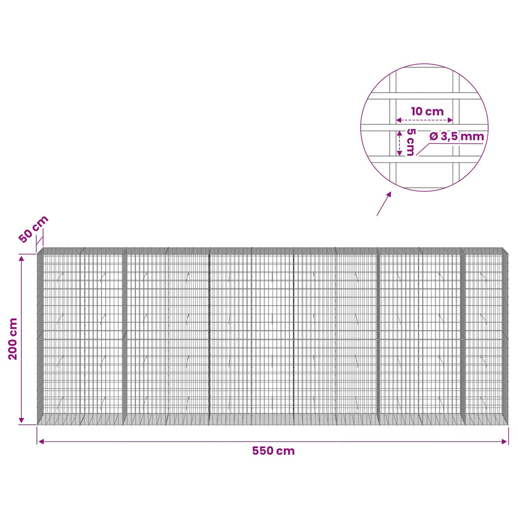 vidaXL Gabion z drutu 3,5 mm i siatką 5x10 cm 550x50x200 cm
