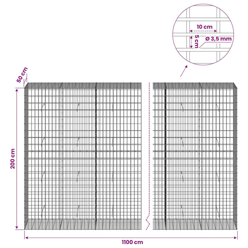 vidaXL Gabion z drutu 3,5 mm i siatką 5x10 cm 1100x50x200 cm