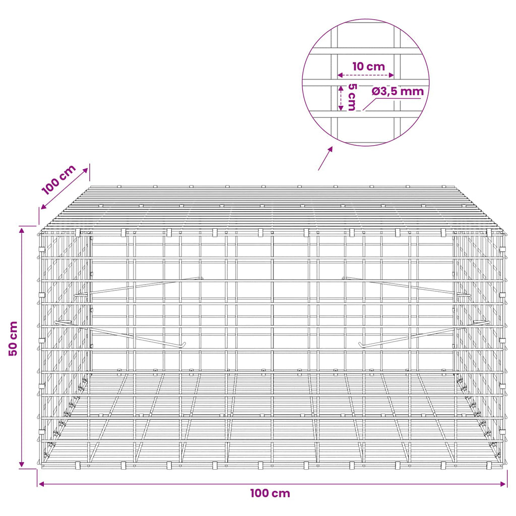 vidaXL Gabion z drutu 3,5 mm i siatką 5x10 cm 100x100x50 cm