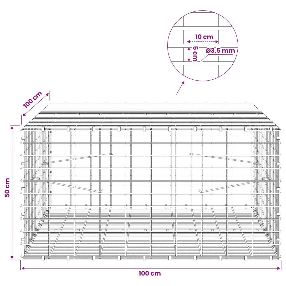vidaXL Gabion z drutu 3,5 mm i siatką 5x10 cm 100x100x50 cm