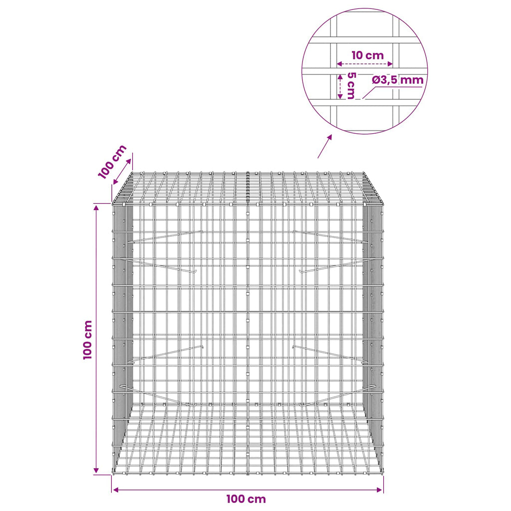 vidaXL Gabion z drutu 3,5 mm i siatką 5x10 cm 100x100x100 cm