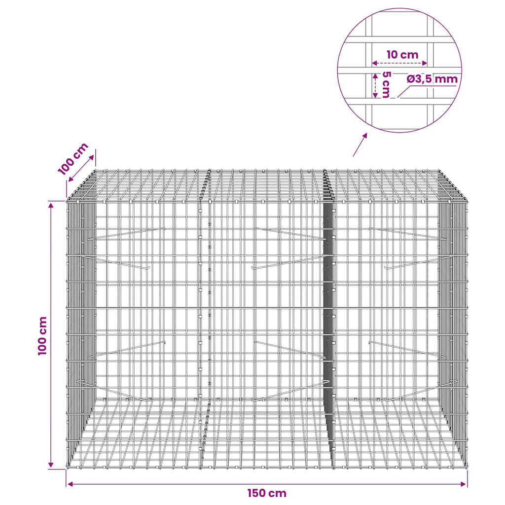 vidaXL Gabion z drutu 3,5 mm i siatką 5x10 cm 150x100x100 cm