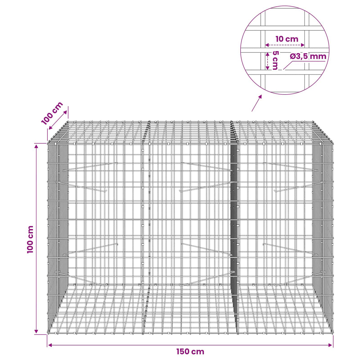 vidaXL Gabion z drutu 3,5 mm i siatką 5x10 cm 150x100x100 cm