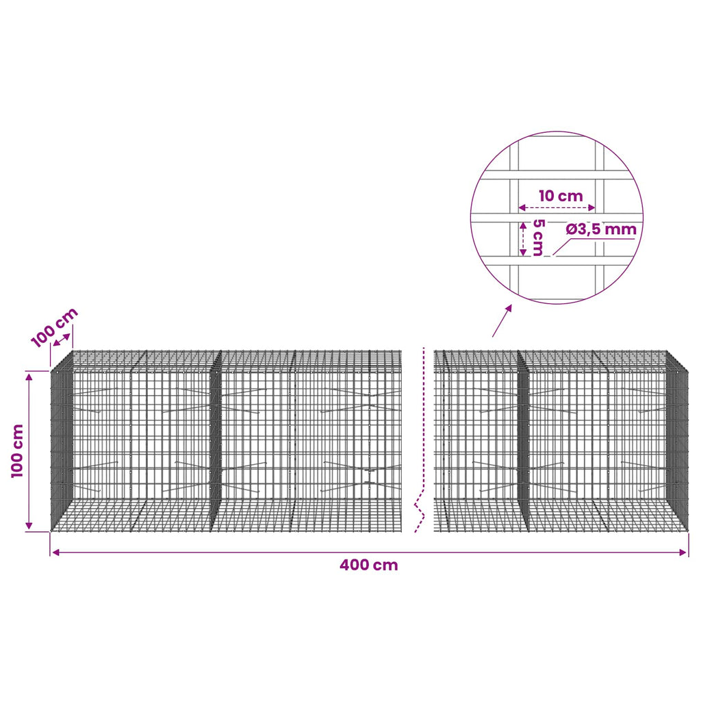 vidaXL Gabion z drutu 3,5 mm i siatką 5x10 cm 400x100x100 cm