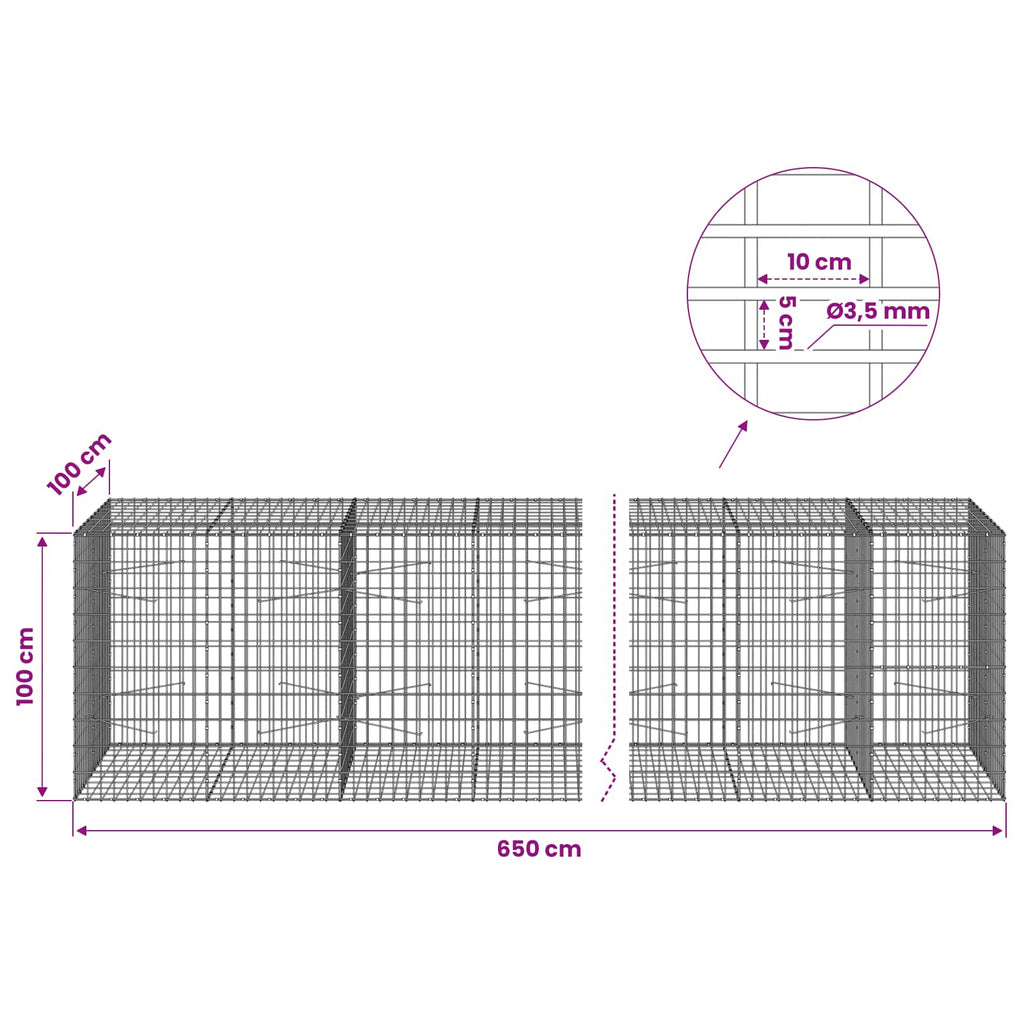 vidaXL Gabion z drutu 3,5 mm i siatką 5x10 cm 650x100x100 cm