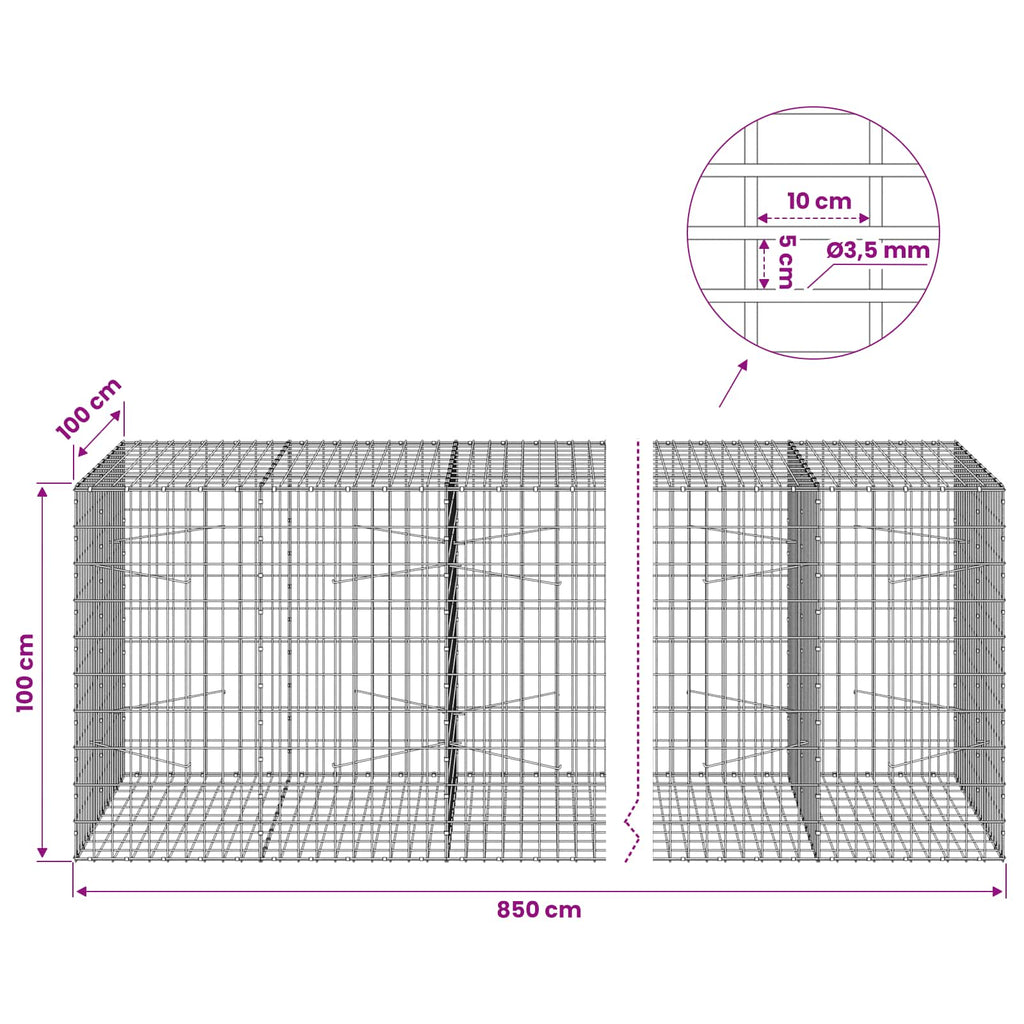 vidaXL Gabion z drutu 3,5 mm i siatką 5x10 cm 850x100x100 cm