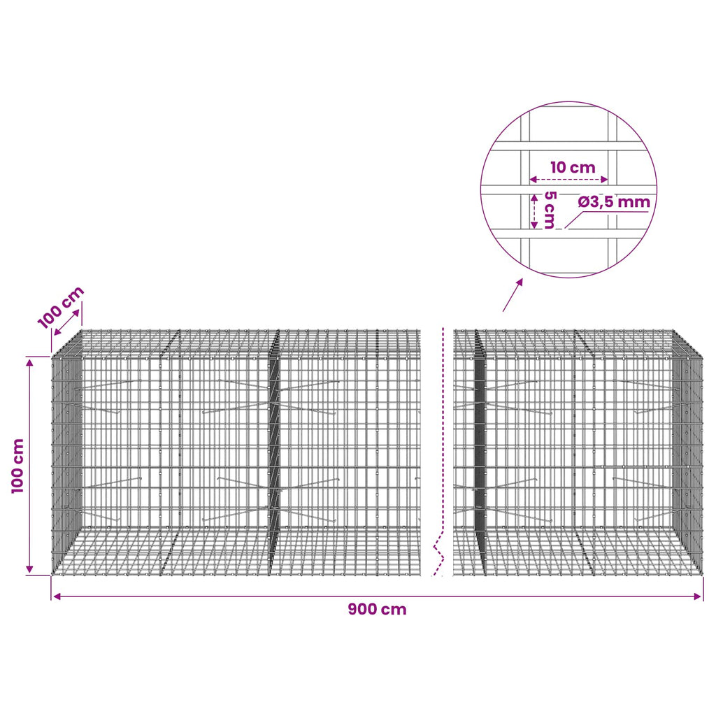 vidaXL Gabion z drutu 3,5 mm i siatką 5x10 cm 900x100x100 cm