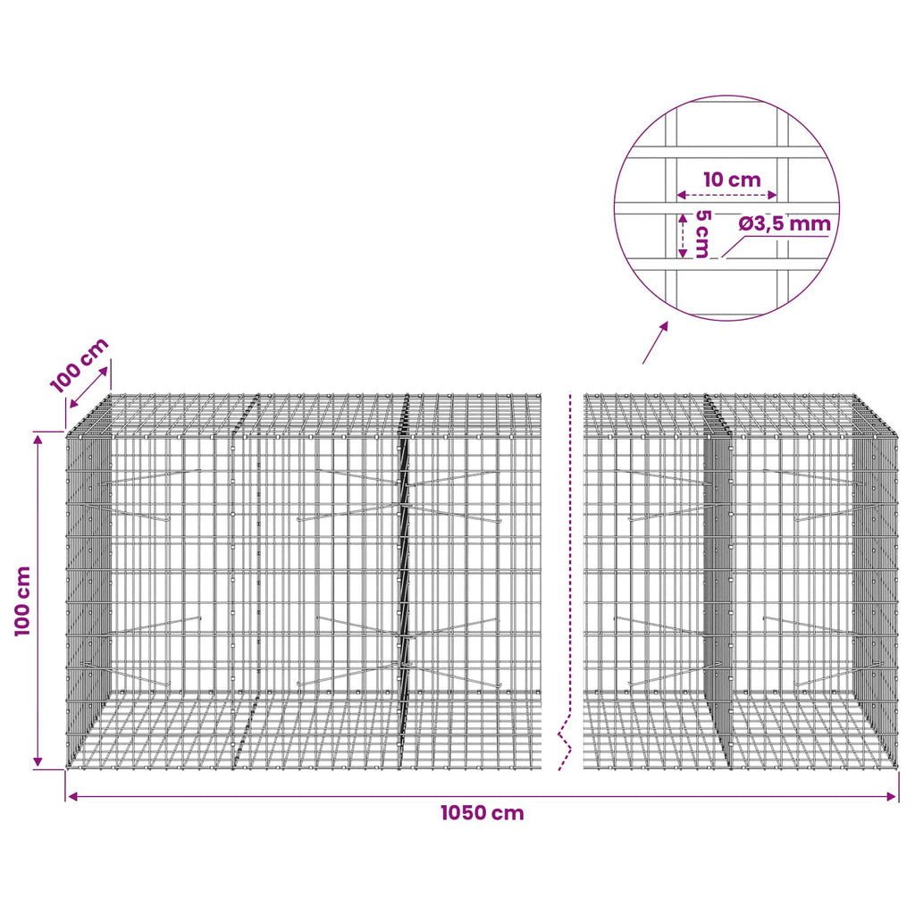 vidaXL Gabion z drutu 3,5 mm i siatką 5x10 cm 1050x100x100 cm