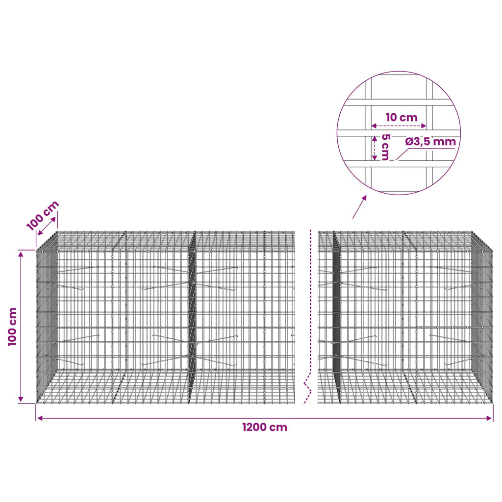 vidaXL Gabion z drutu 3,5 mm i siatką 5x10 cm 1200x100x100 cm