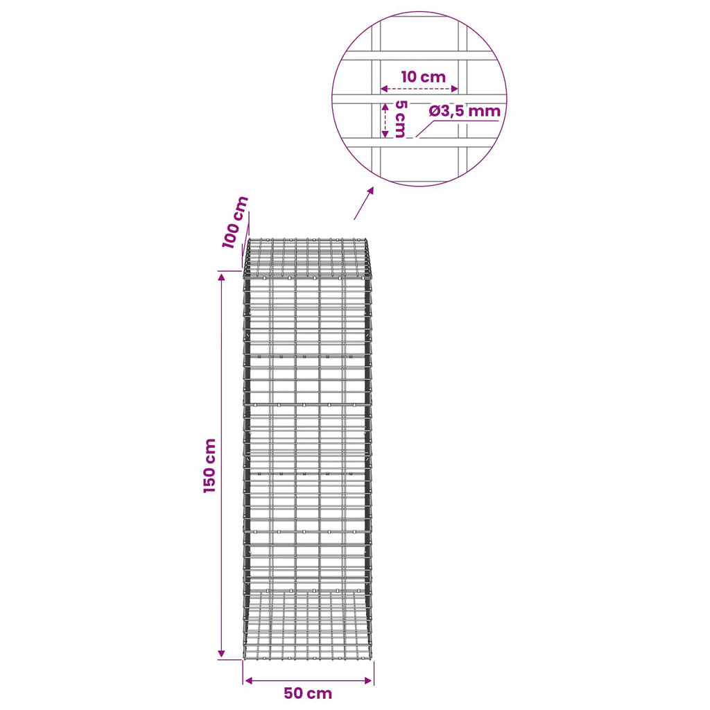 vidaXL Gabion z drutu 3,5 mm i siatką 5x10 cm 50x100x150 cm