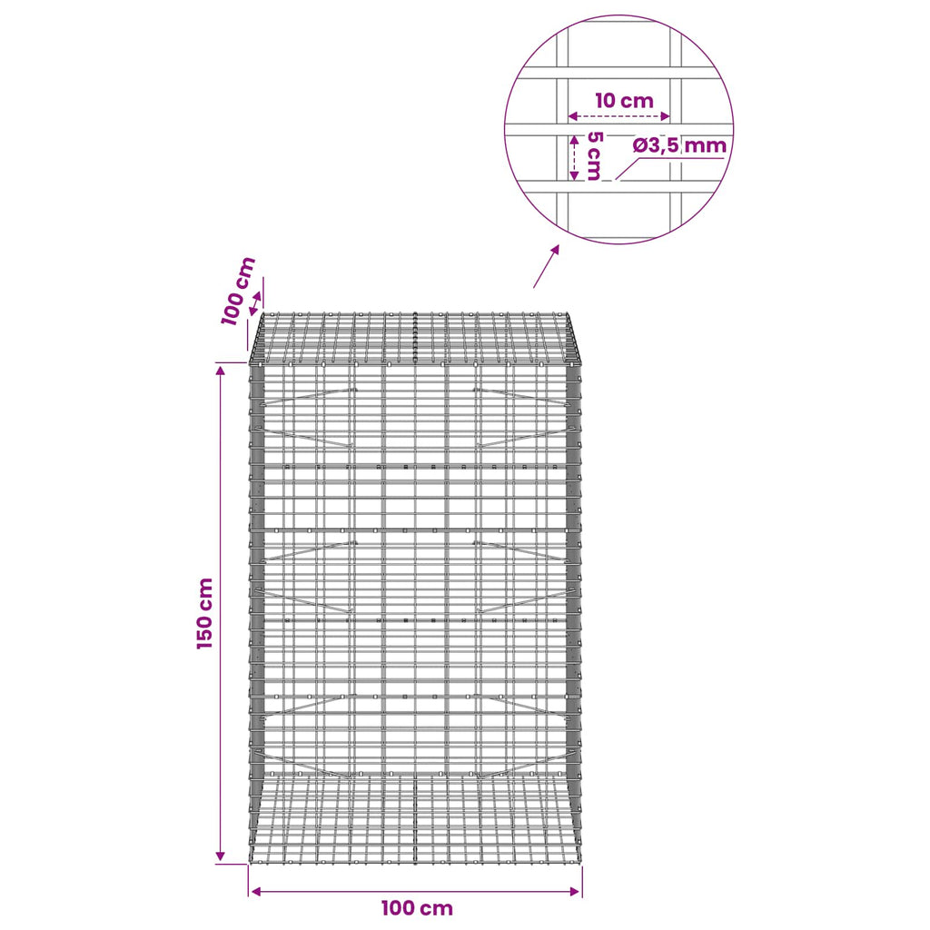 vidaXL Gabion z drutu 3,5 mm i siatką 5x10 cm 100x100x150 cm