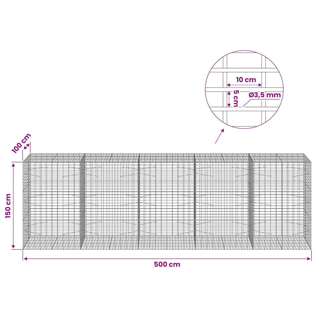 vidaXL Gabion z drutu 3,5 mm i siatką 5x10 cm 500x100x150 cm