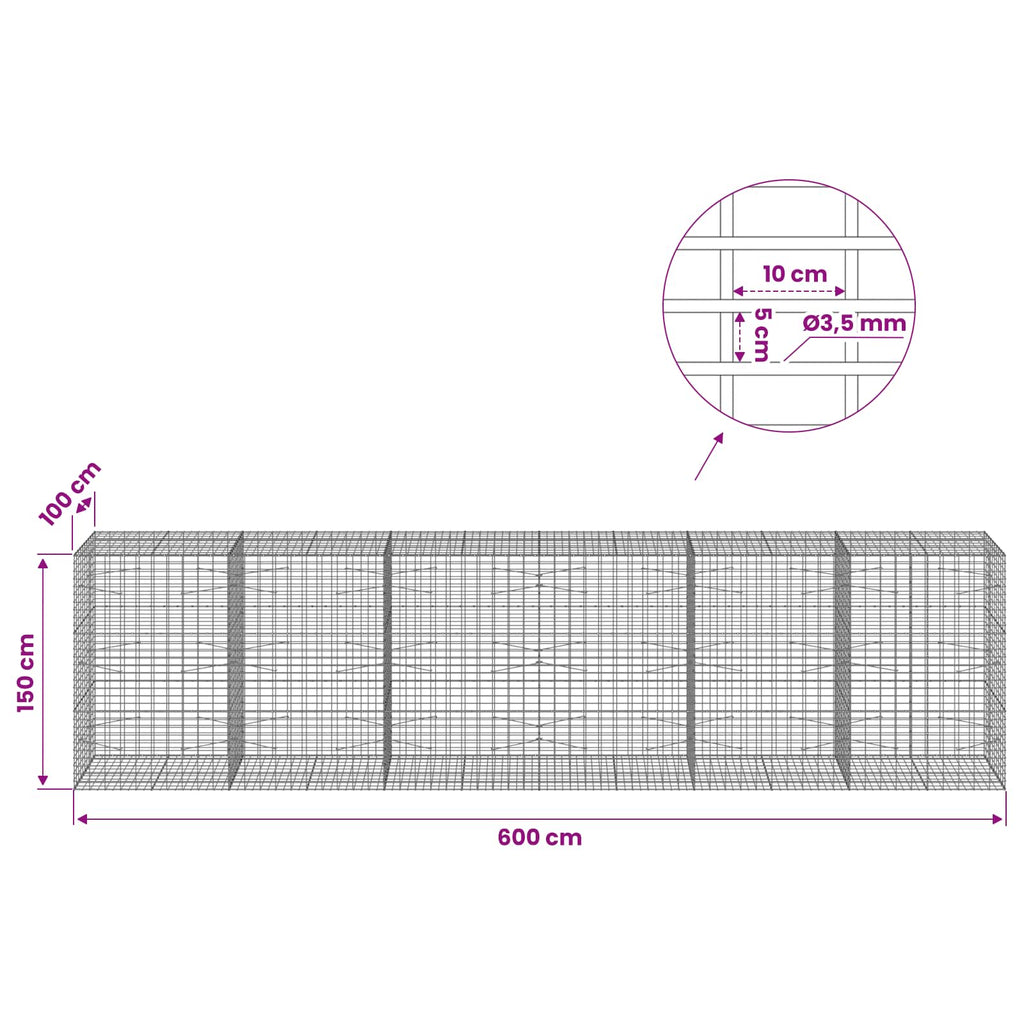 vidaXL Gabion z drutu 3,5 mm i siatką 5x10 cm 600x100x150 cm