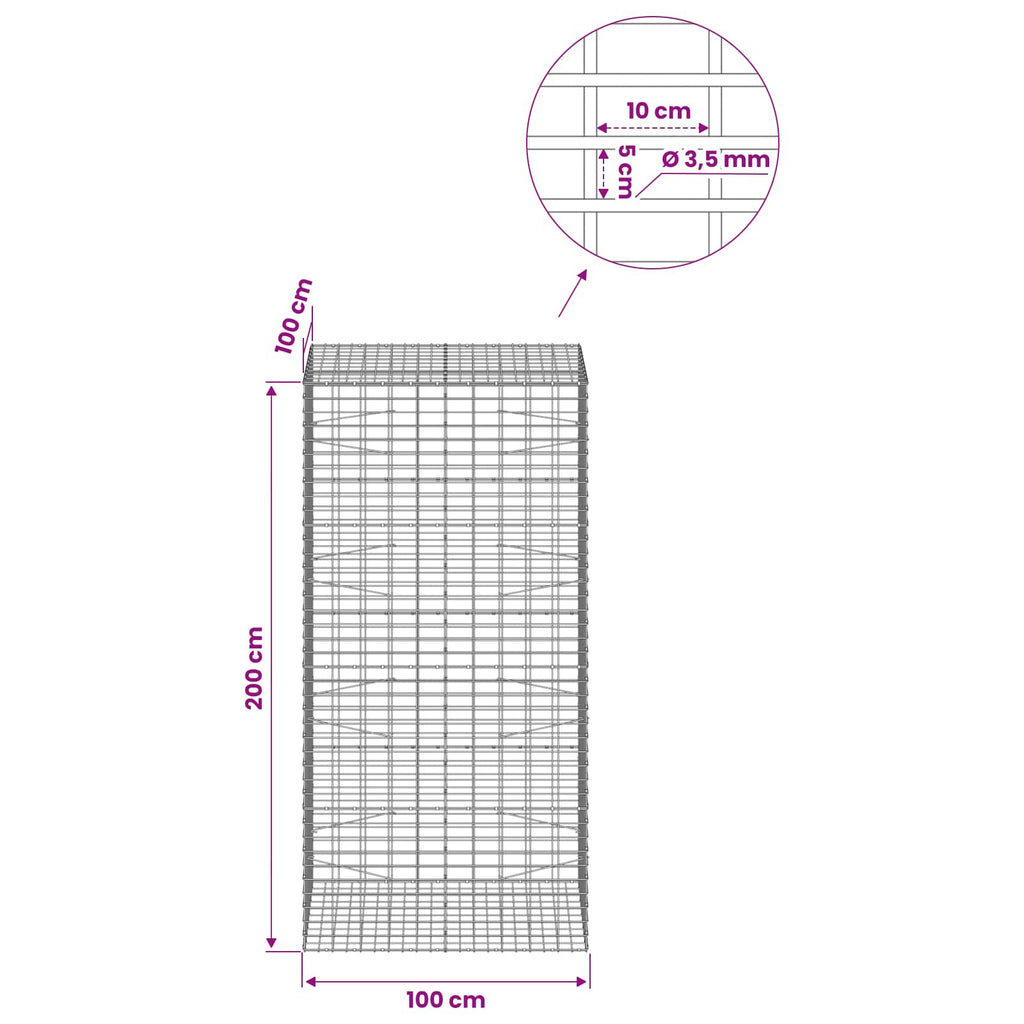 vidaXL Gabion z drutu 3,5 mm i siatką 5x10 cm 100x100x200 cm