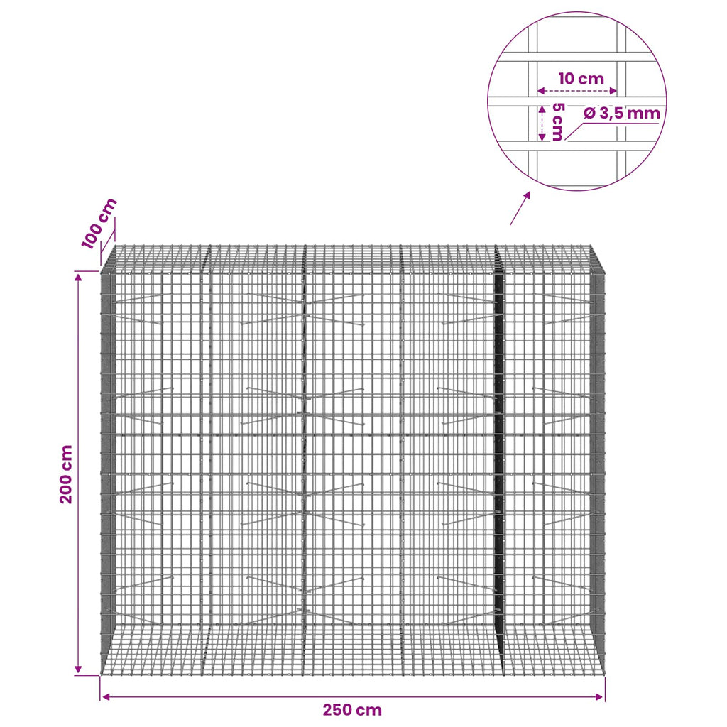 vidaXL Gabion z drutu 3,5 mm i siatką 5x10 cm 250x100x200 cm