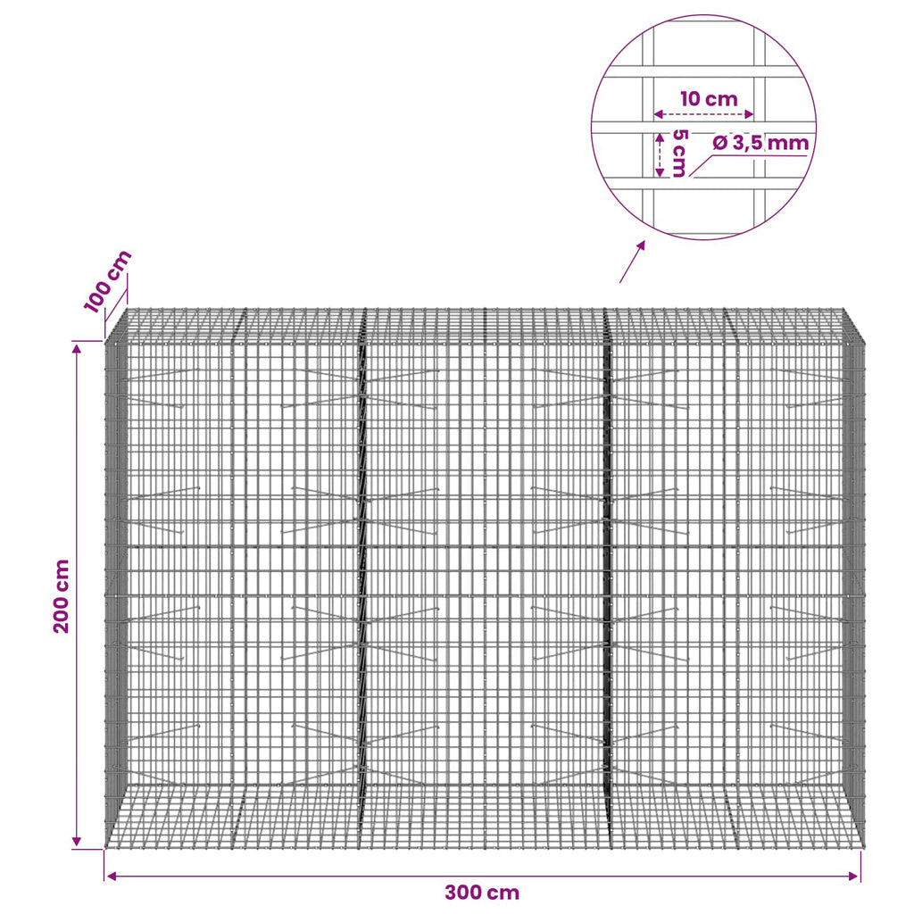 vidaXL Gabion z drutu 3,5 mm i siatką 5x10 cm 300x100x200 cm