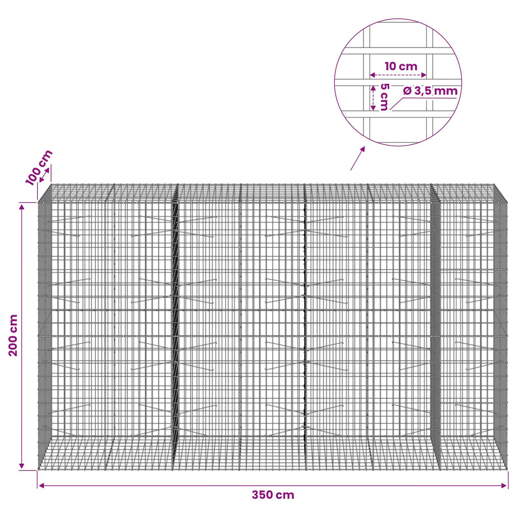 vidaXL Gabion z drutu 3,5 mm i siatką 5x10 cm 350x100x200 cm