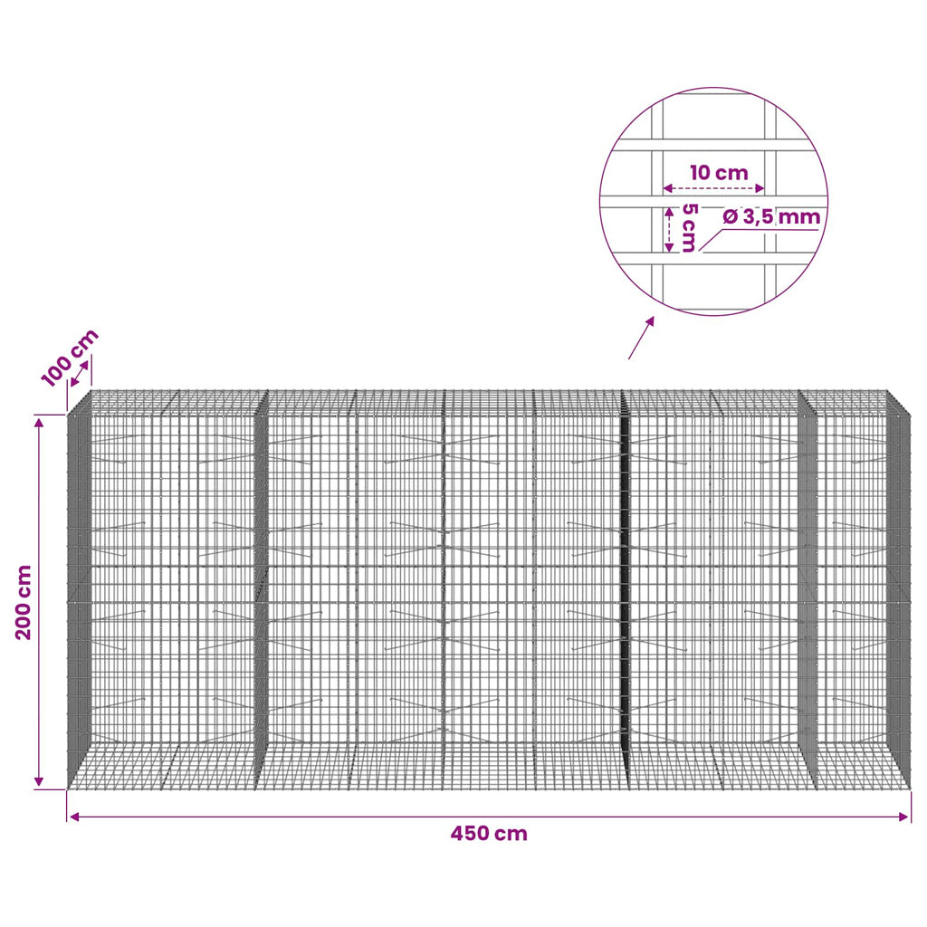 vidaXL Gabion z drutu 3,5 mm i siatką 5x10 cm 450x100x200 cm