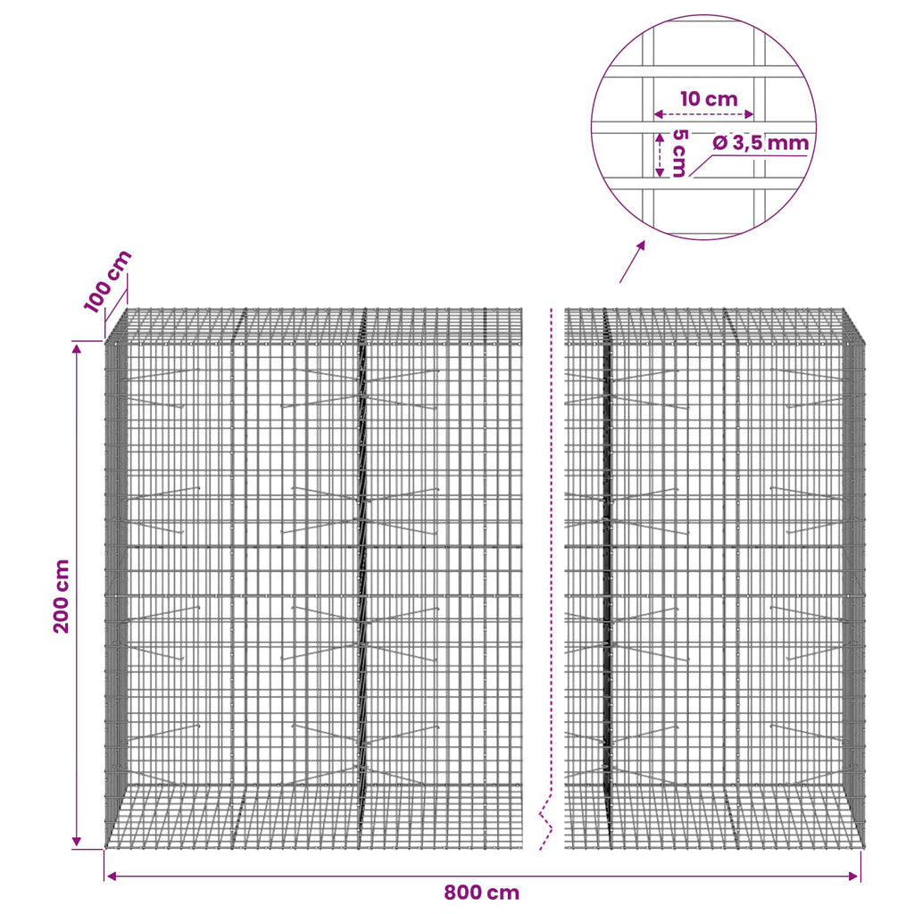 vidaXL Gabion z drutu 3,5 mm i siatką 5x10 cm 800x100x200 cm